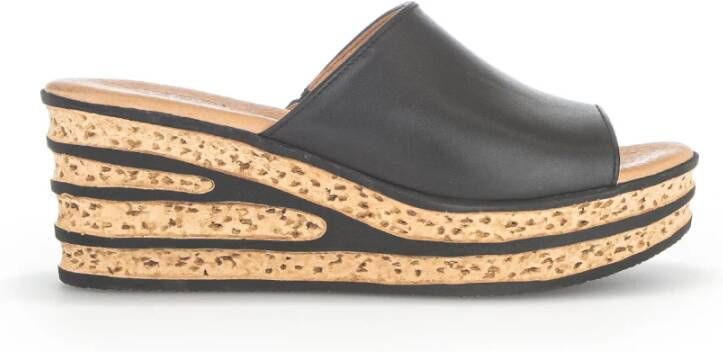 Gabor Zwarte Leren Muil Sandalen Black Dames