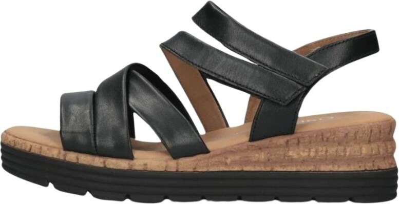 Gabor Zwarte Leren Sandalen met Kurken Plateauzool Black Dames