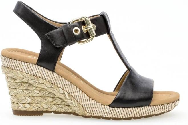 Gabor Zwarte Leren Sleehak Sandalen Black Dames
