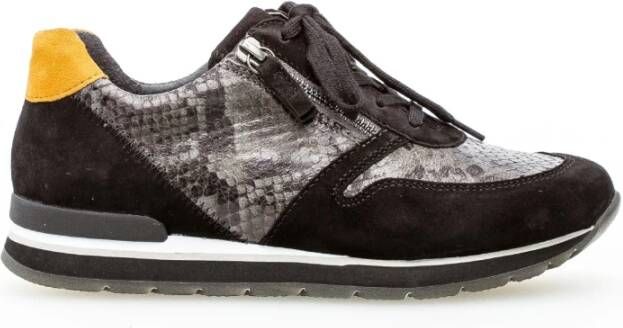 Gabor Zwarte reptieleffect casual sportsmand Black Dames