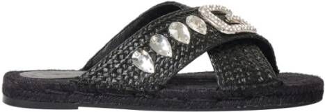 Gaëlle Paris Zwarte Logo Embellished Platte Sandalen