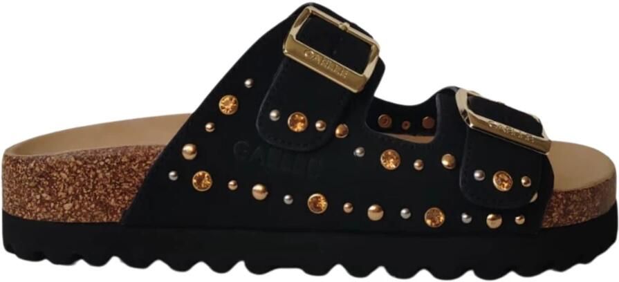 Gaëlle Paris Sandalo in suede con doppia fibbia e borchie