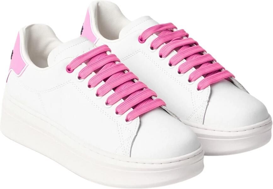 Gaëlle Paris Witte leren sneakers met roze hak