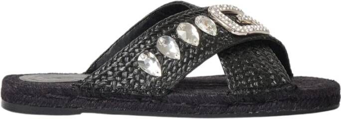 Gaëlle Paris Zwarte Logo Embellished Platte Sandalen