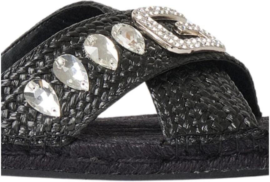 Gaëlle Paris Zwarte Logo Embellished Platte Sandalen