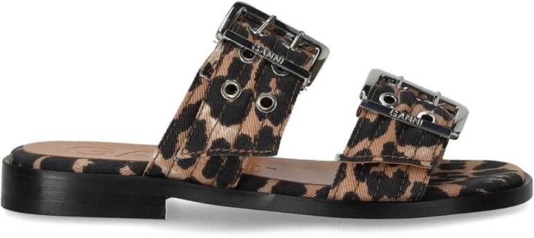Ganni Animalier Platte Sandaal met Gespen