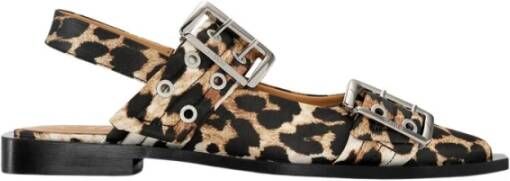 Ganni Leopard Print Buckle Ballerina Flats Brown Dames