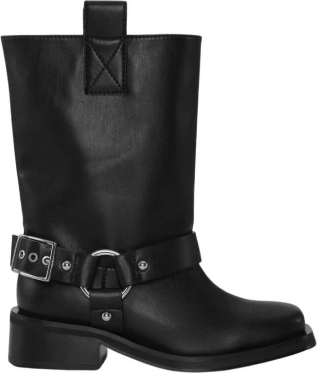 Ganni Zwarte enkellaarsjes met gespdetail Black Dames