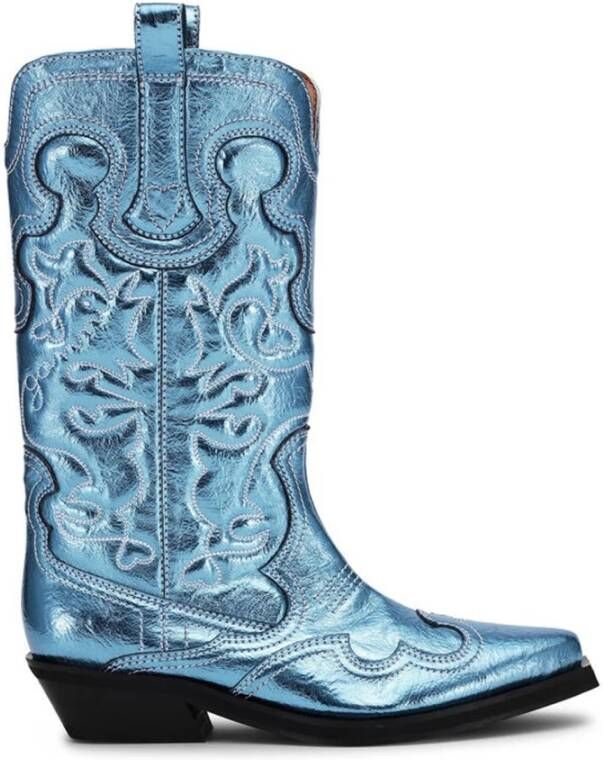 Ganni Blauwe Geborduurde Westernlaarzen Blue Dames