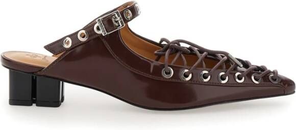 Ganni Bruine Lace Up Mule Sandalen