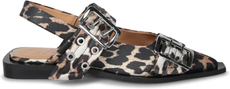 Ganni Leopard Print Buckle Ballerina Flats Brown Dames