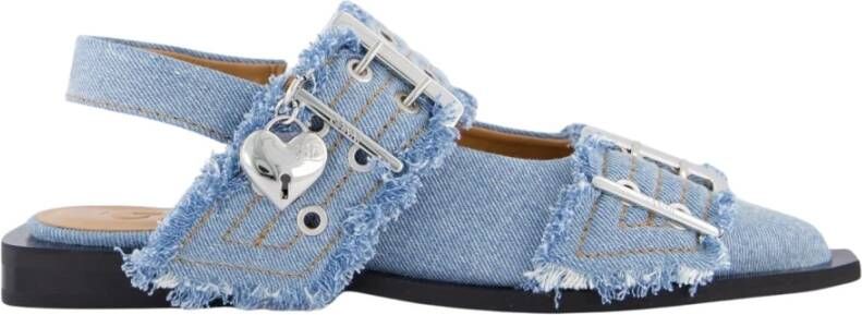 Ganni Chunky Buckle Ballerina in Blauw