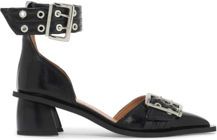 Ganni Chunky Buckle Open Cut Vegan Leren Pumps Black Dames
