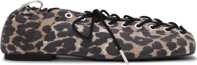 Ganni Denim Print Leopard Lace-Up Ballerina