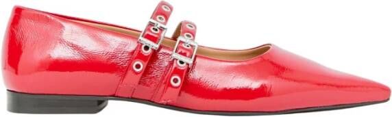 Ganni Eyelet Ballerina Flats Red Dames