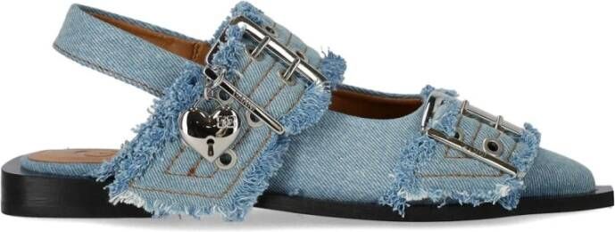 Ganni Chunky Buckle Ballerina in Blauw