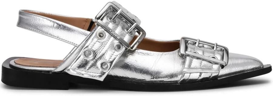 Ganni Metallic Buckle Ballerina Schoenen Gray Dames