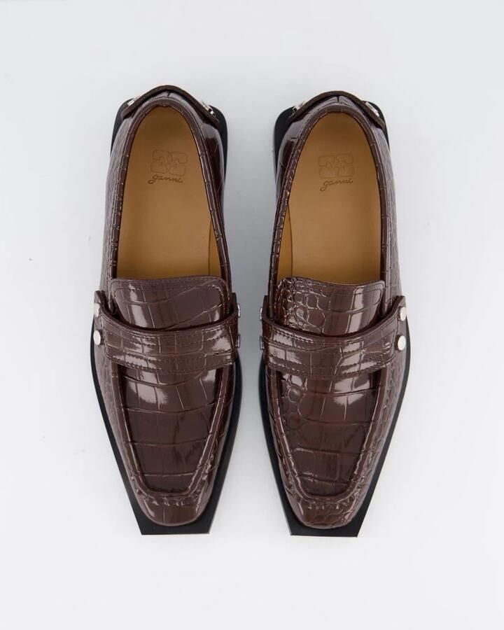Ganni Bruine Croco Loafers voor dames