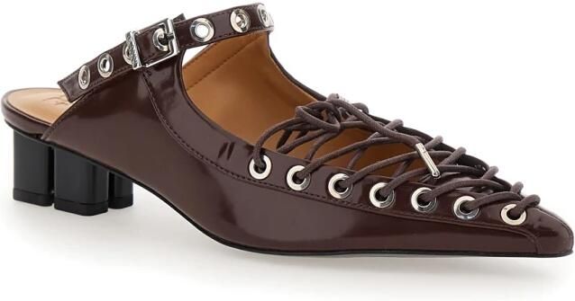 Ganni Bruine Lace Up Mule Sandalen