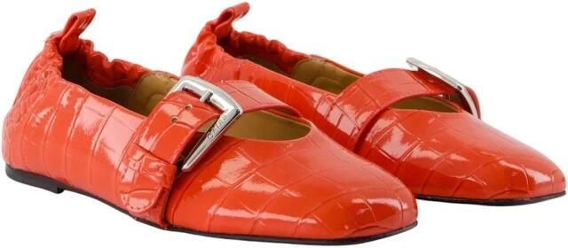 Ganni Croc-Effect Ballerina's Mary Jane met Gesp