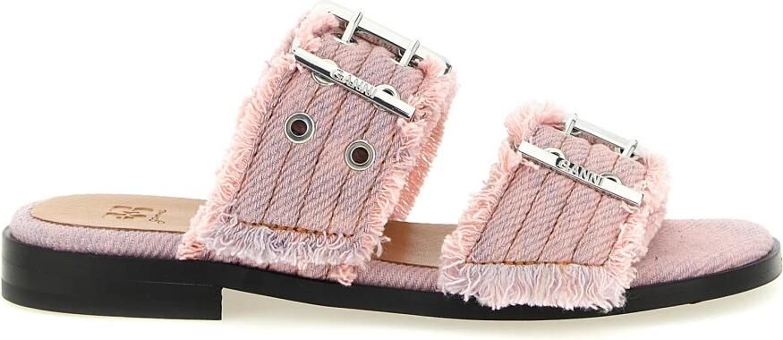 Ganni Denim Feminine Gespsandalen met Dubbele Band
