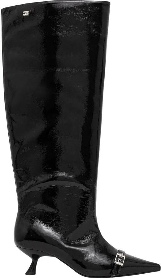 Ganni Zwarte Patent Hoge Schacht Slouchy Laarzen