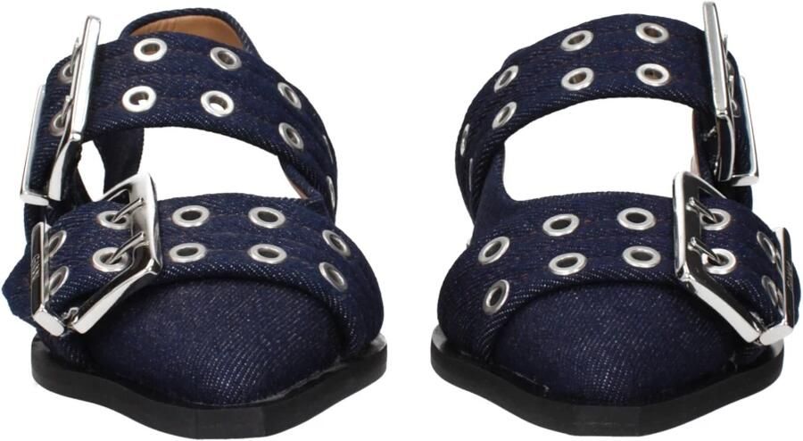 Ganni Blauwe Denim Slingback Platte Schoenen Blue Dames