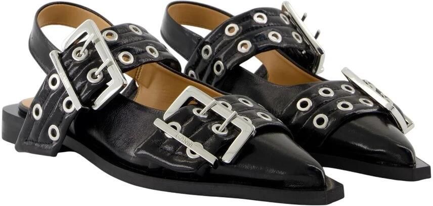 Ganni Zwarte Slingback Puntige Neus Blokhakken
