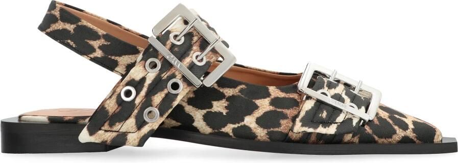 Ganni Leopard Print Buckle Ballerina Flats Brown Dames - Foto 5