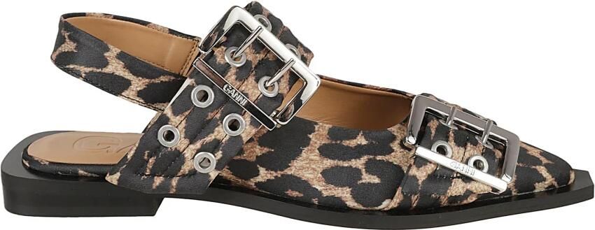 Ganni Leopard Print Buckle Ballerina Flats Brown Dames