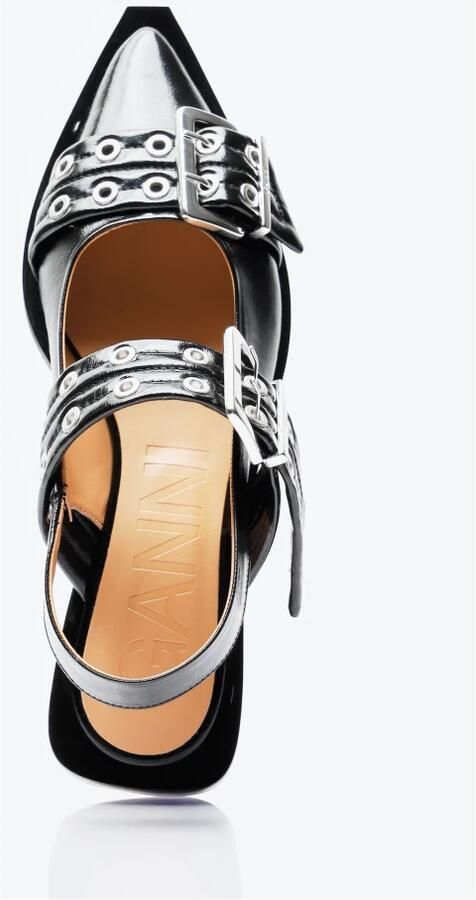 Ganni Zwarte Croco Patent Vrouwelijke Gesp Ballerina's - Foto 3