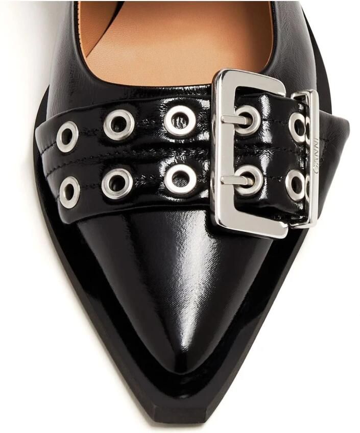 Ganni Zwarte Croco Patent Vrouwelijke Gesp Ballerina's