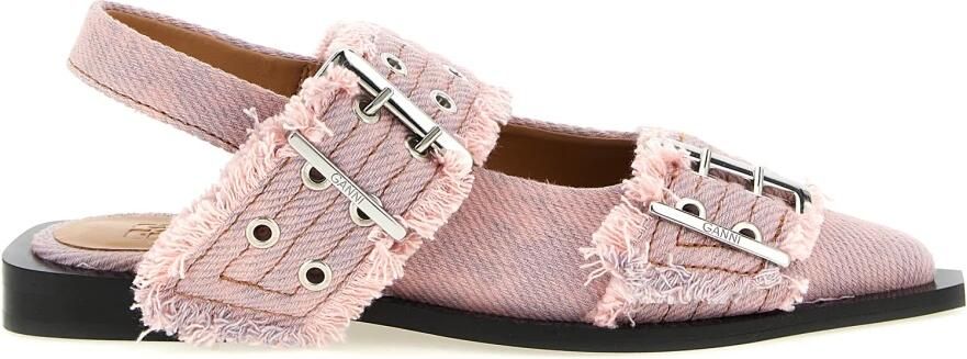 Ganni Feminine Gesp Franje Denim Slingback
