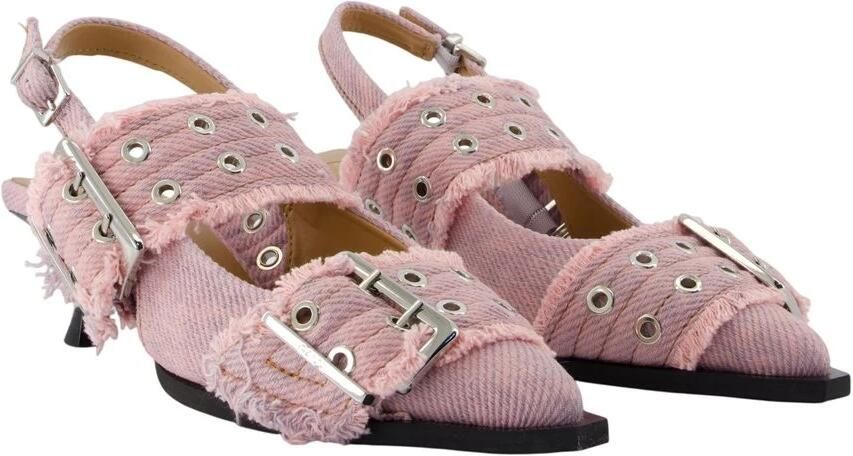 Ganni Feminine Gespsluiting Kittenhak Pumps met Franjes - Foto 2