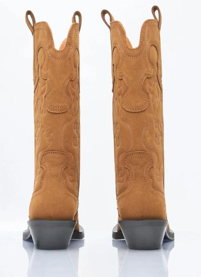 Ganni Geborduurde Bruine Leren Laarzen Brown Dames