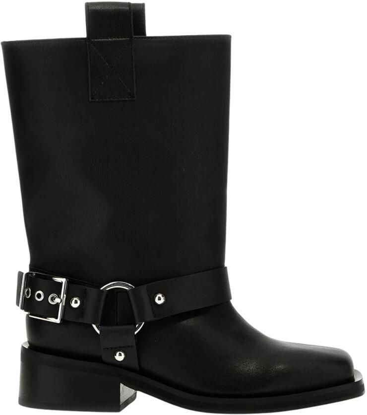 Ganni Zwarte enkellaarsjes met gespdetail Black Dames