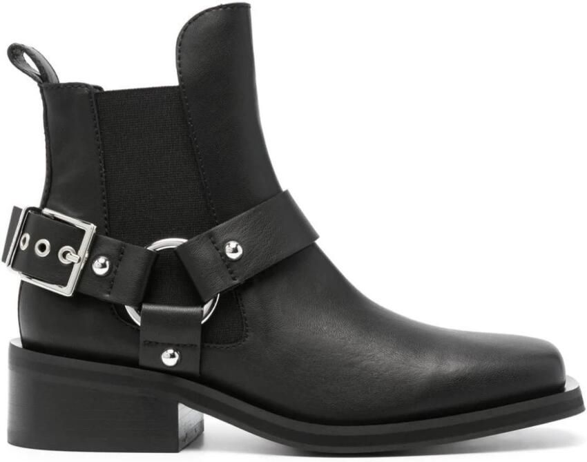 Ganni Harness Detail Leather Chelsea Boots
