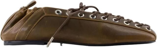 Ganni Leren Ballerina Flats met Veterdetail