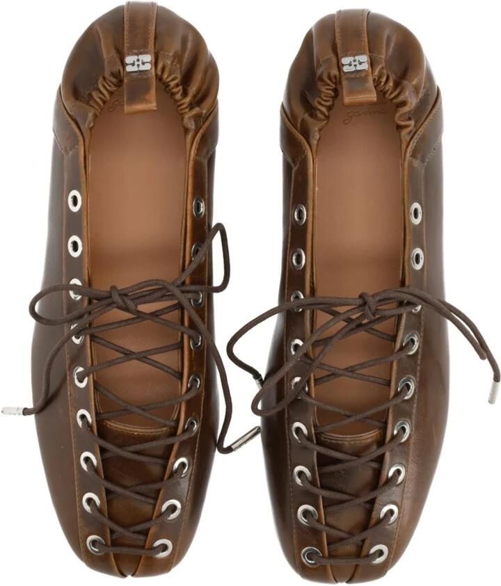 Ganni Leren Ballerina Flats met Veterdetail - Foto 2