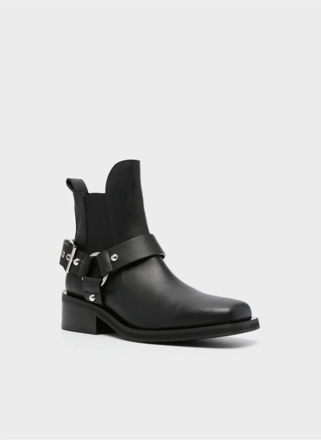 Ganni Zwarte Leren Chelsea Biker Enkellaarzen Black Dames