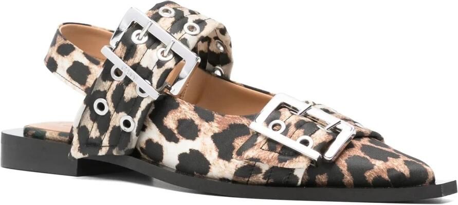 Ganni Luipaardprint Gesp Ballerina Schoenen