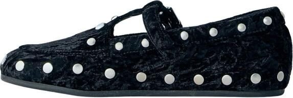 Ganni Mary Jenny Studs Crinkle Velvet Flats