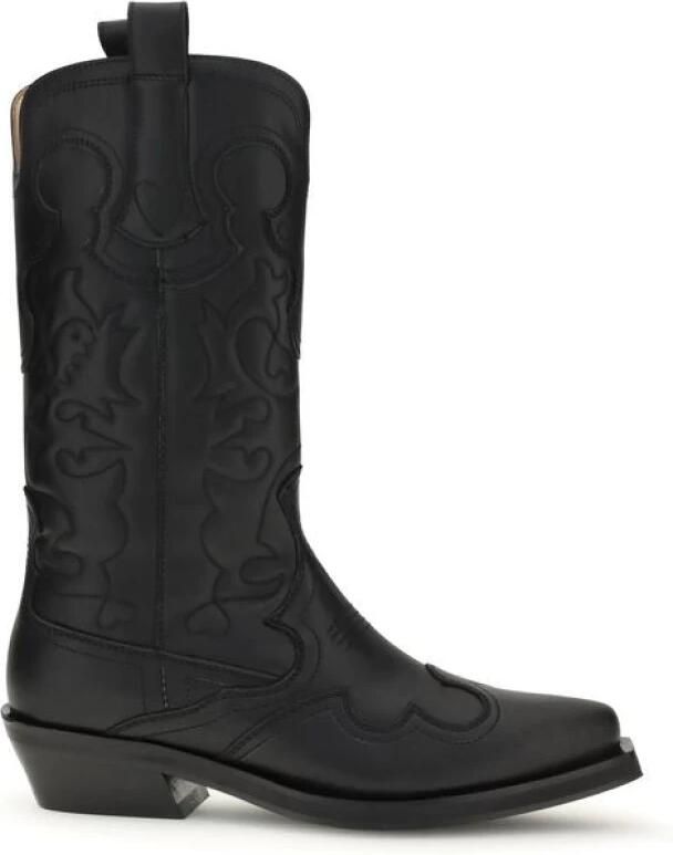 Ganni Mid Shaft Geborduurde Westernlaarzen