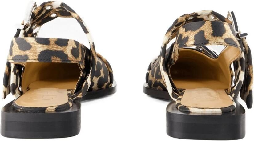 Ganni Leopard Print Buckle Ballerina Flats Brown Dames