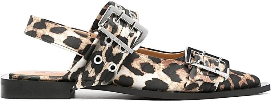 Ganni Leopard Print Buckle Ballerina Flats Brown Dames - Foto 6