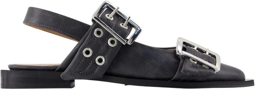Ganni Vintage gesp ballerina's leer grijs