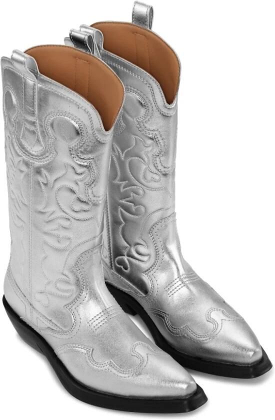 Ganni Zilverkleurige Metallic Geborduurde Slip-On Laarzen - Foto 2