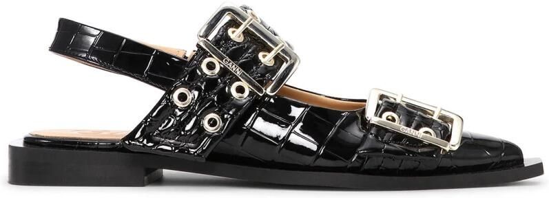 Ganni Zwarte Croco Patent Vrouwelijke Gesp Ballerina's - Foto 2