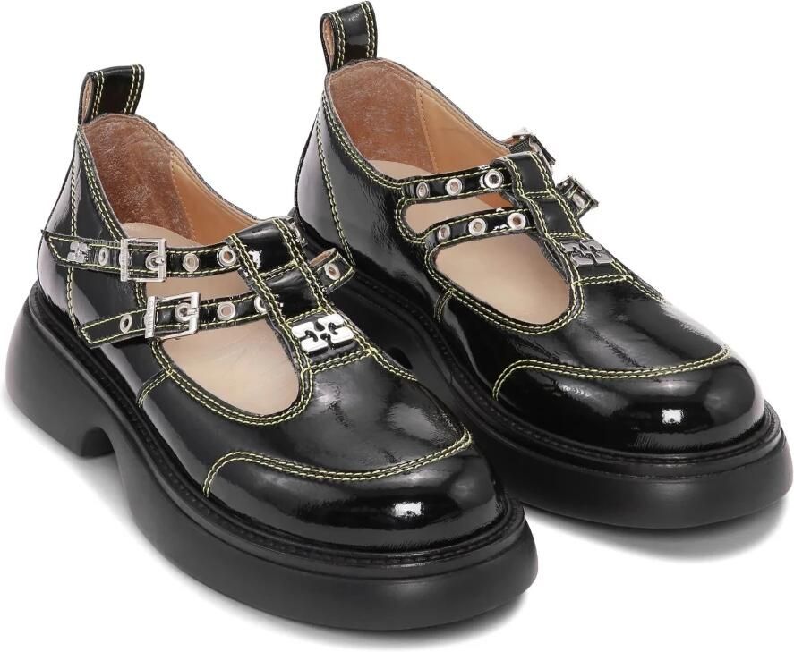 Ganni Glanzende Mary Jane Schoenen met Gesp Black Dames
