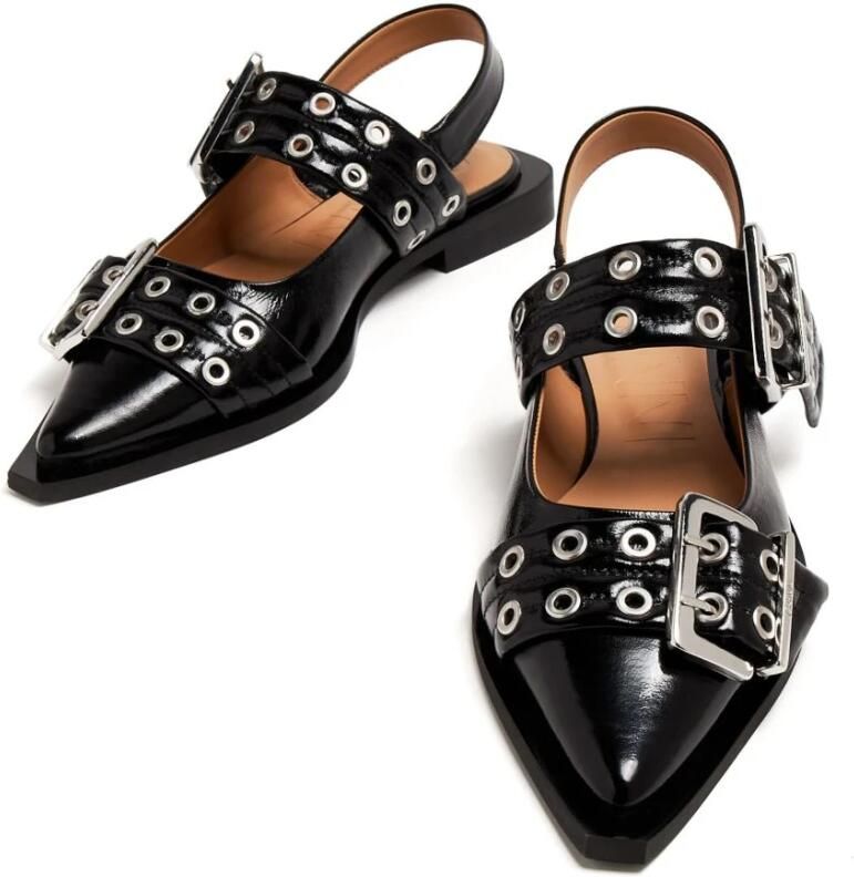 Ganni Zwarte Ballerina's Synthetische Leren Schoenen